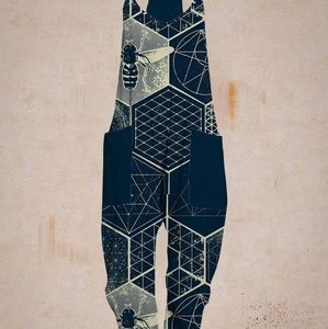 Casual geometric pattern print navy blue comfortable pocket jumpsuit